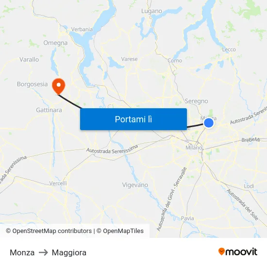 Monza to Maggiora map