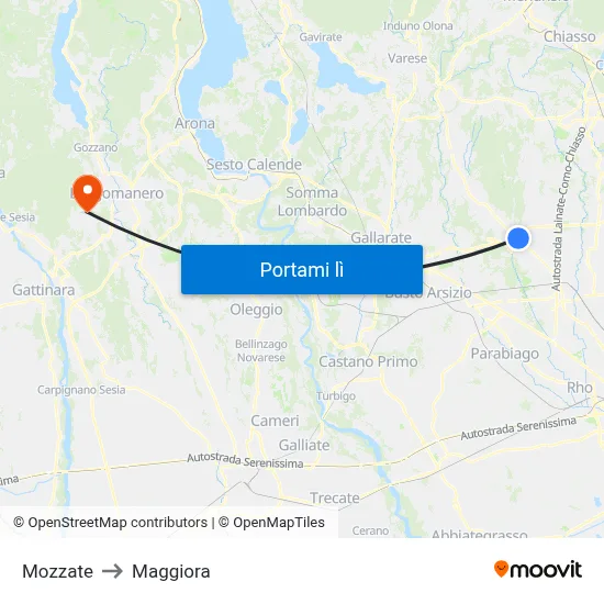 Mozzate to Maggiora map