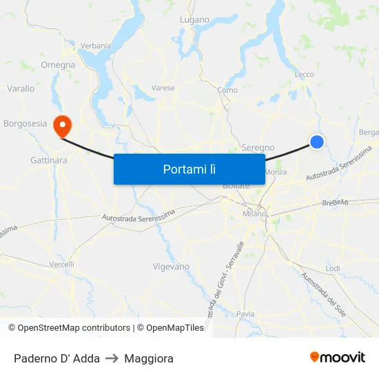 Paderno D' Adda to Maggiora map