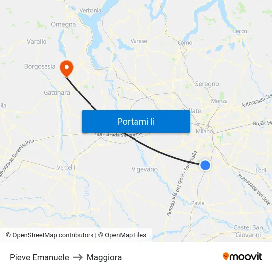 Pieve Emanuele to Maggiora map