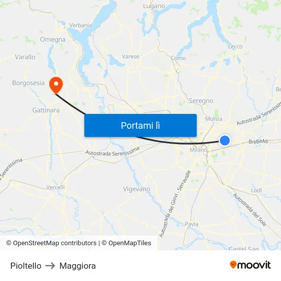 Pioltello to Maggiora map