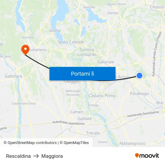 Rescaldina to Maggiora map