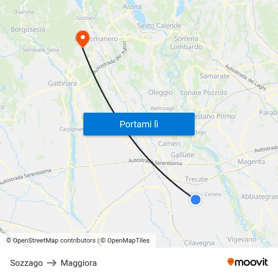 Sozzago to Maggiora map