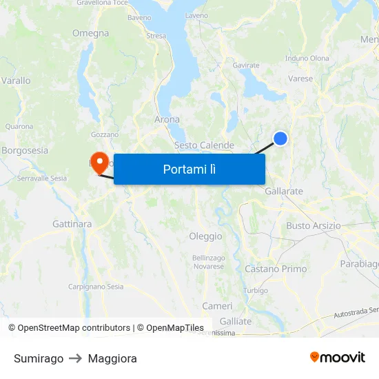 Sumirago to Maggiora map