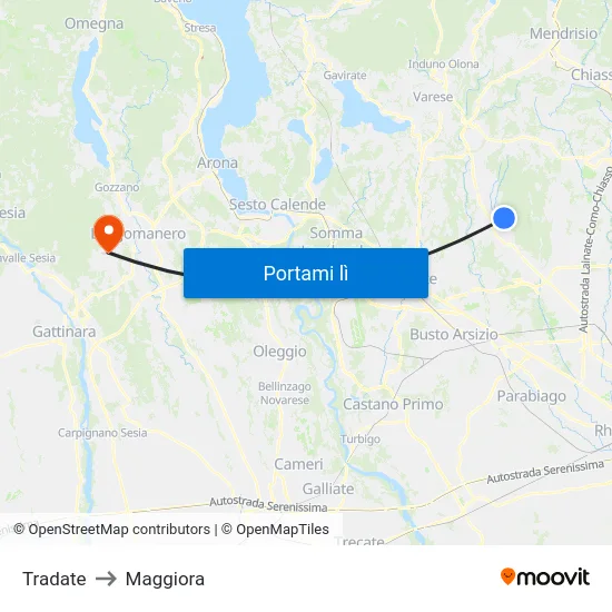 Tradate to Maggiora map