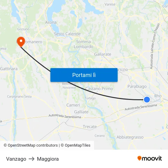 Vanzago to Maggiora map