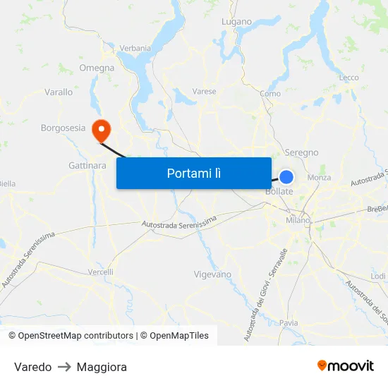 Varedo to Maggiora map