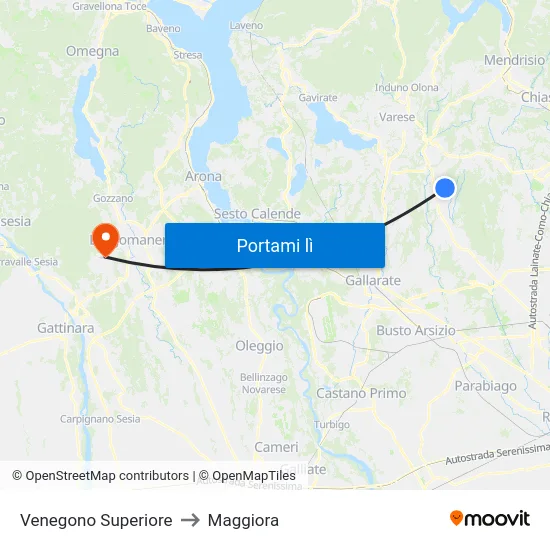 Venegono Superiore to Maggiora map