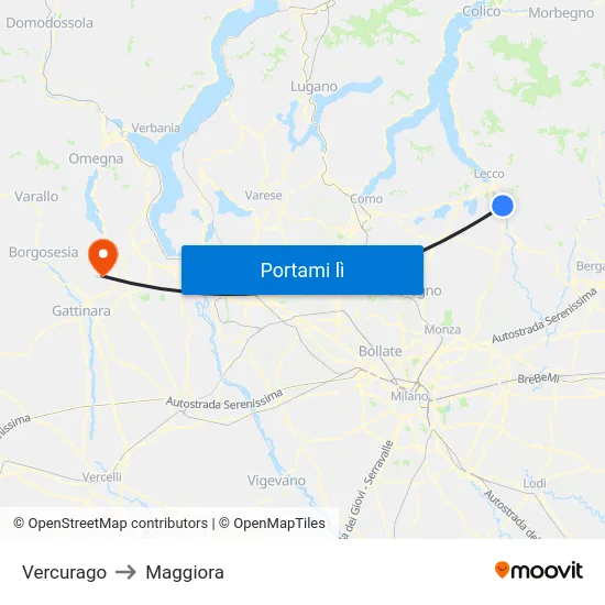 Vercurago to Maggiora map
