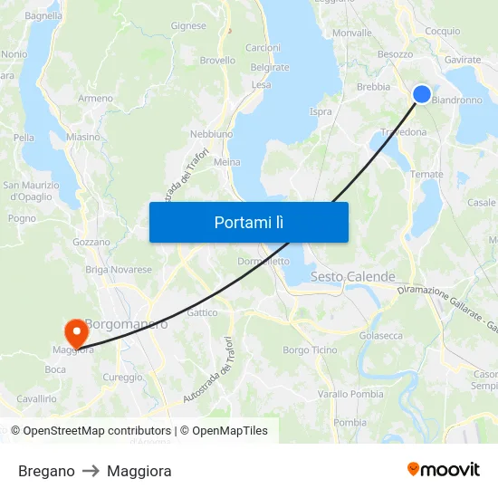 Bregano to Maggiora map