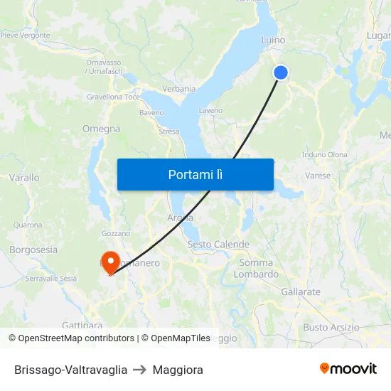 Brissago-Valtravaglia to Maggiora map