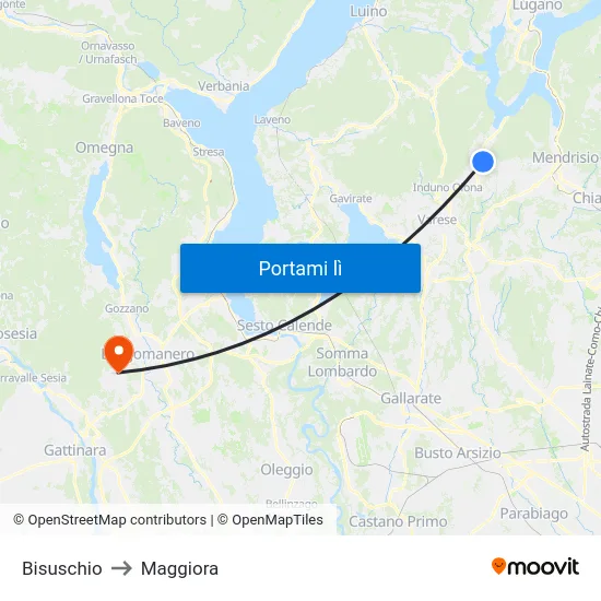 Bisuschio to Maggiora map