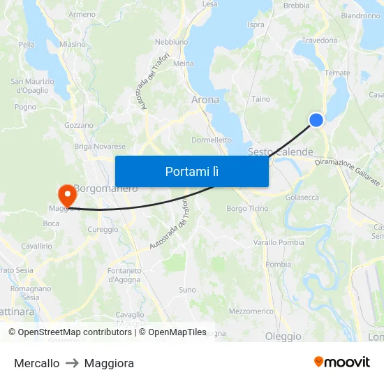 Mercallo to Maggiora map