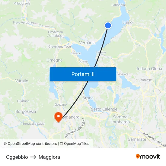 Oggebbio to Maggiora map