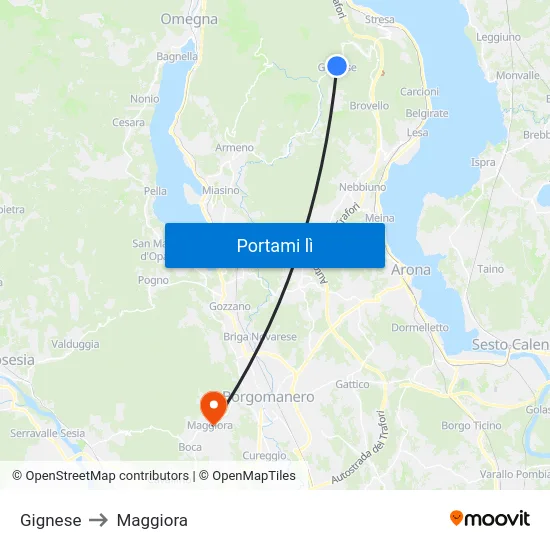 Gignese to Maggiora map