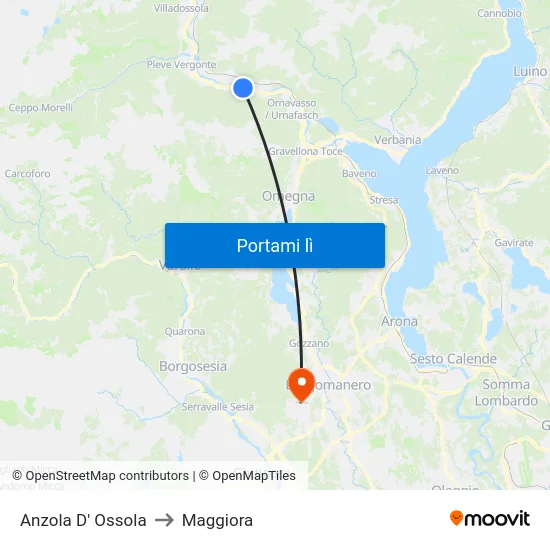 Anzola D' Ossola to Maggiora map