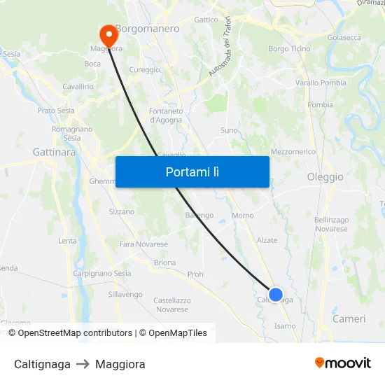 Caltignaga to Maggiora map