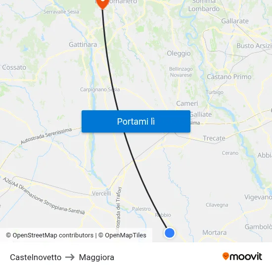 Castelnovetto to Maggiora map