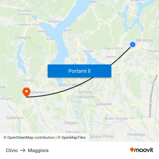 Clivio to Maggiora map