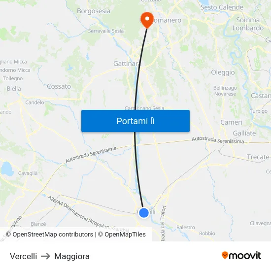 Vercelli to Maggiora map