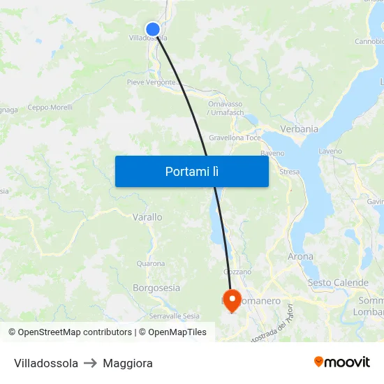 Villadossola to Maggiora map