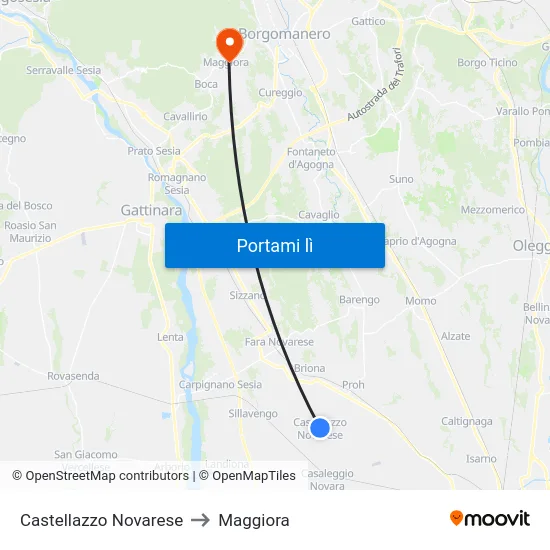 Castellazzo Novarese to Maggiora map