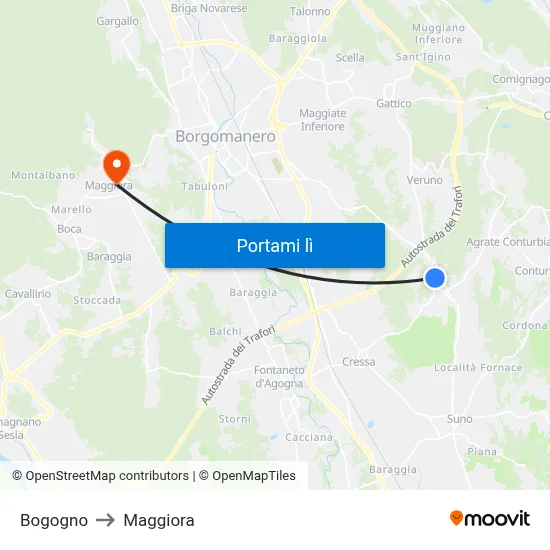 Bogogno to Maggiora map