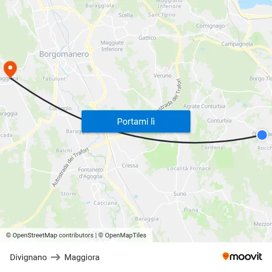 Divignano to Maggiora map
