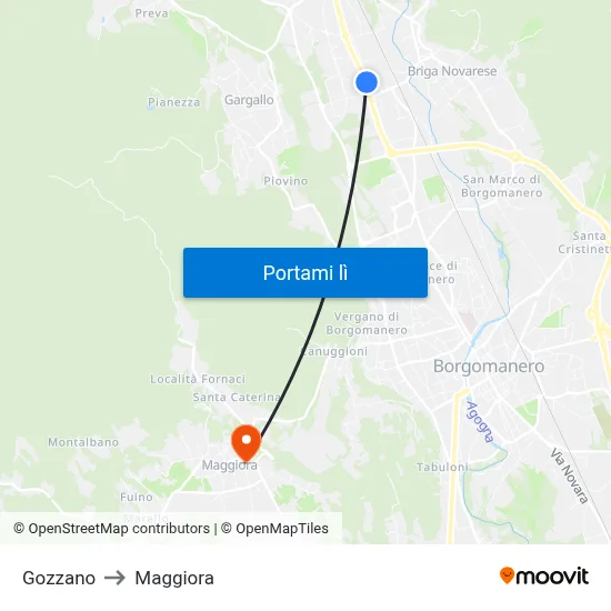 Gozzano to Maggiora map