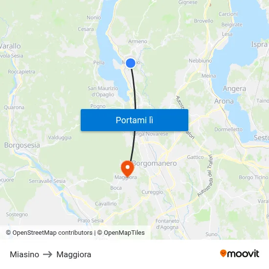Miasino to Maggiora map