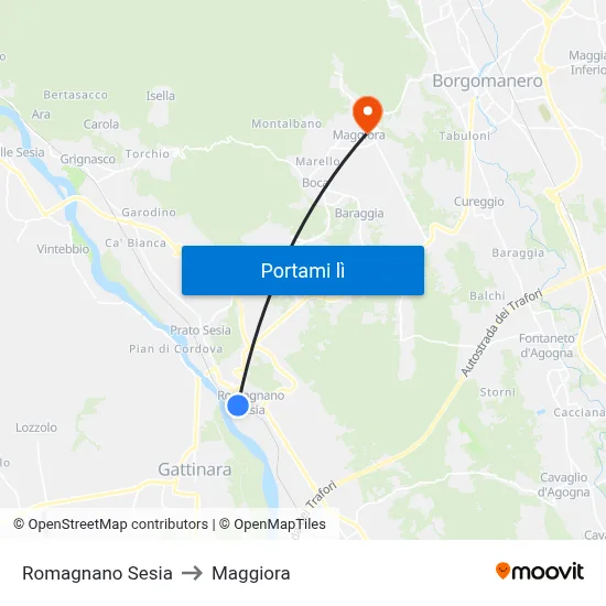Romagnano Sesia to Maggiora map