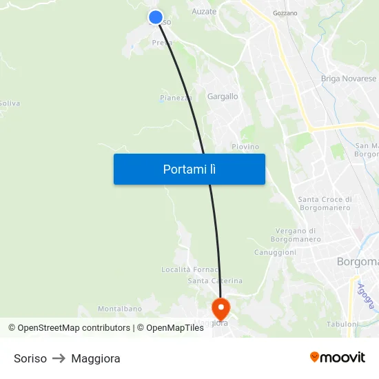 Soriso to Maggiora map