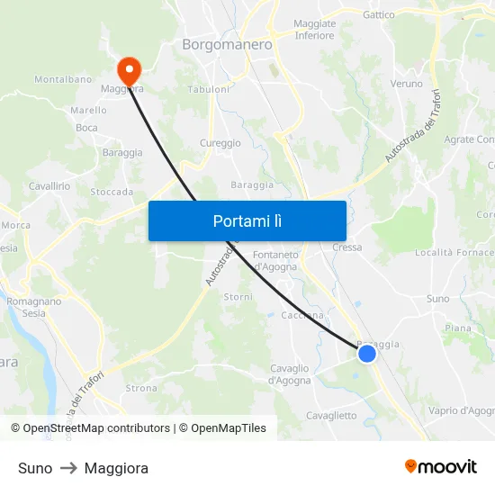 Suno to Maggiora map