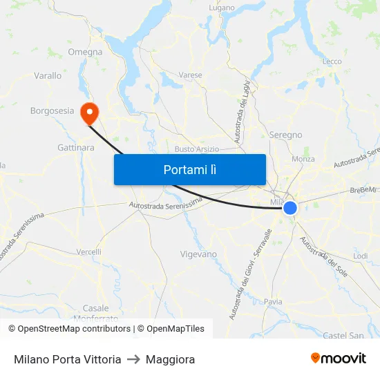 Milano Porta Vittoria to Maggiora map