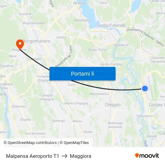 Malpensa Aeroporto T1 to Maggiora map