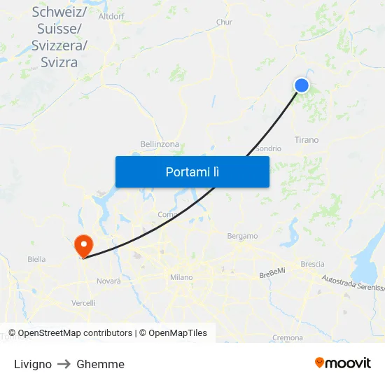 Livigno to Ghemme map
