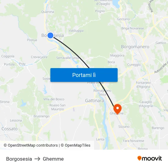 Borgosesia to Ghemme map