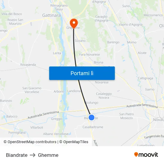 Biandrate to Ghemme map
