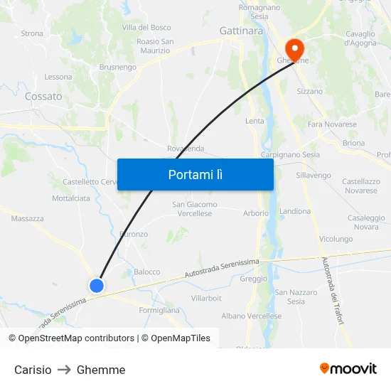Carisio to Ghemme map