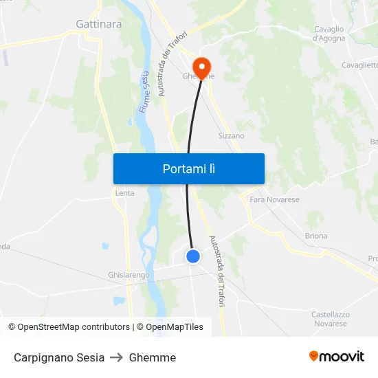 Carpignano Sesia to Ghemme map