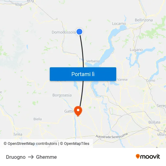 Druogno to Ghemme map