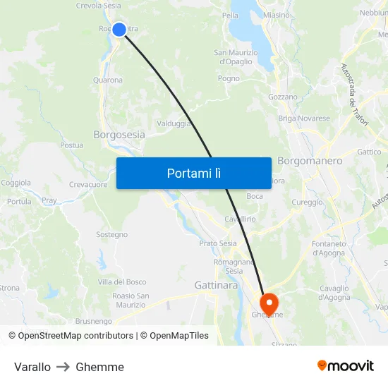 Varallo to Ghemme map
