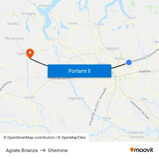 Agrate Brianza to Ghemme map