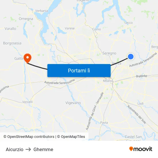 Aicurzio to Ghemme map