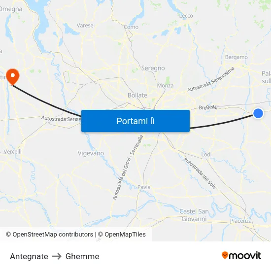 Antegnate to Ghemme map