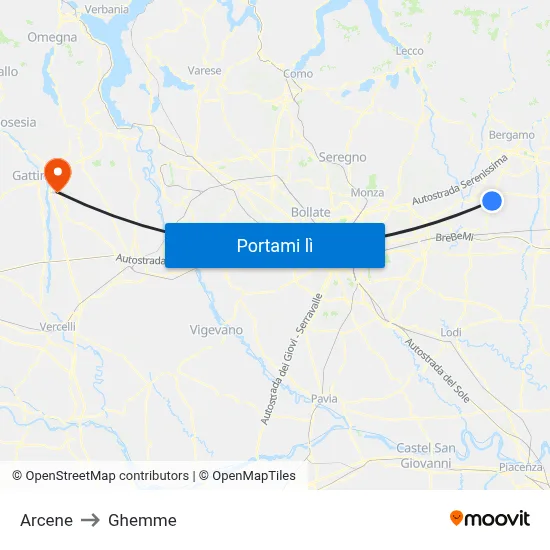 Arcene to Ghemme map