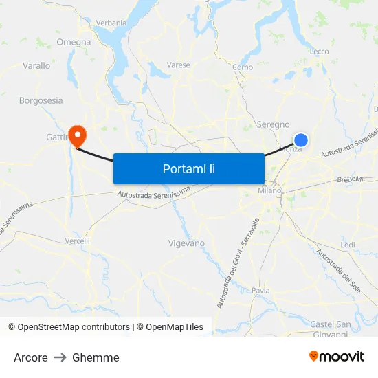 Arcore to Ghemme map