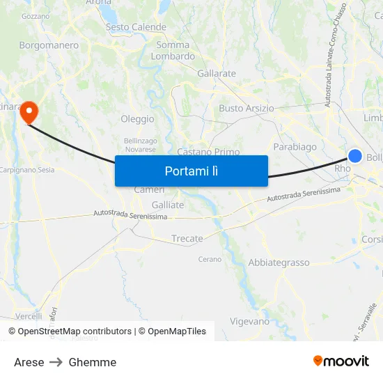 Arese to Ghemme map