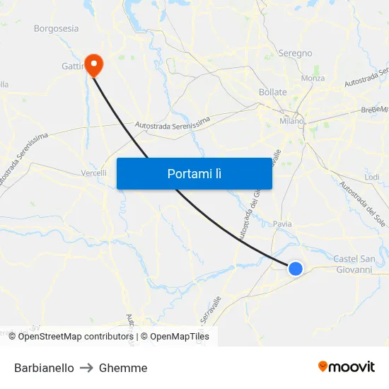 Barbianello to Ghemme map