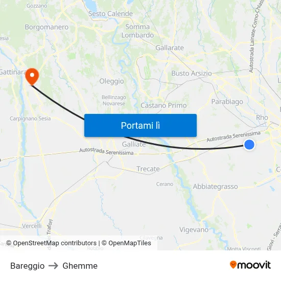 Bareggio to Ghemme map